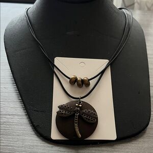 Dragonfly Pendant Necklace with Black Cord